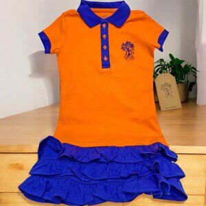 JD Just Dads Orange‎ with Blue Cotton Ruffle Polo Dress